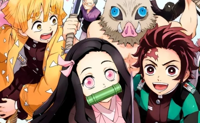 Affiche de la nouvelle sortie de l'anime Demons Slayer avec les différents personnages