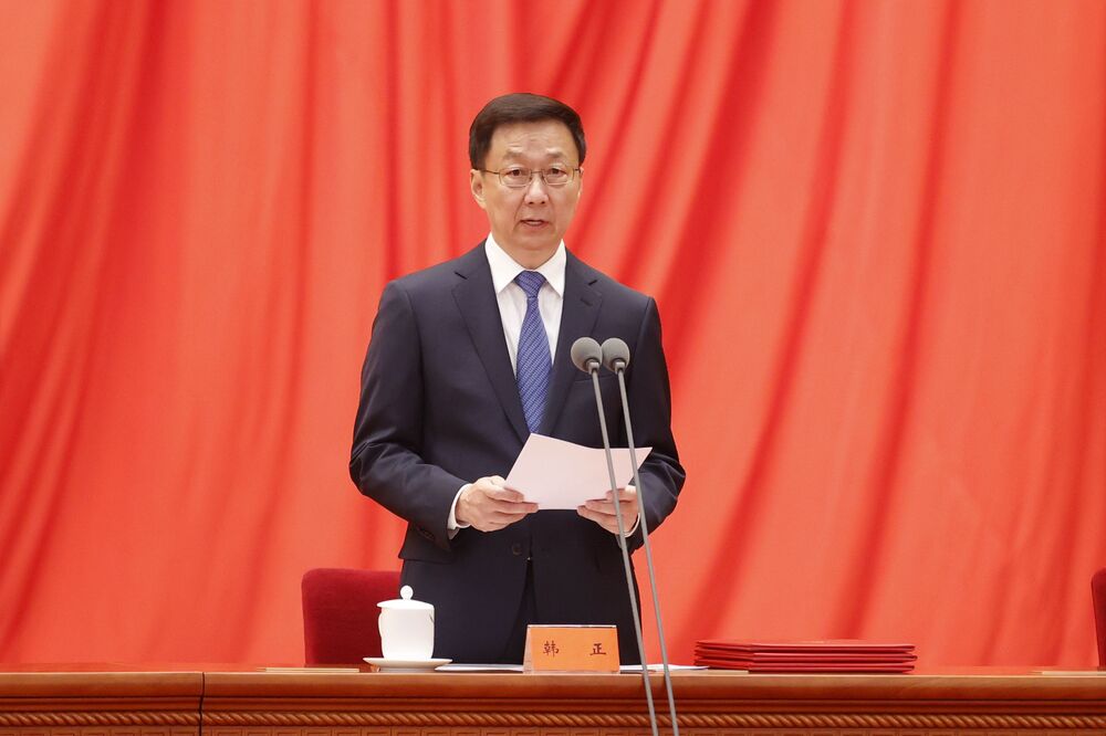 Photo de Han Zheng , Vice-président de la république de chine, entrain de donner son discours