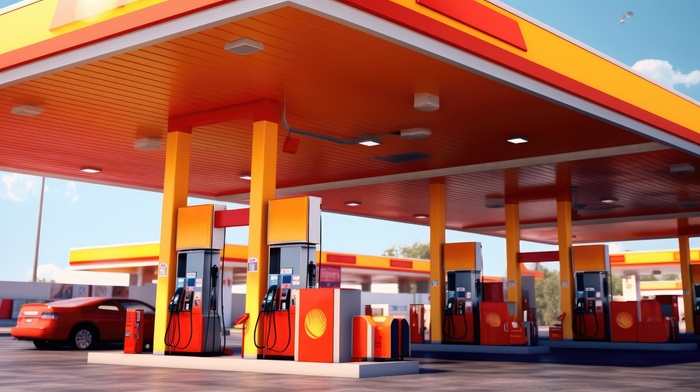 Une station-service avec des pompes à carburant symbolisant la distribution et la consommation d'essence