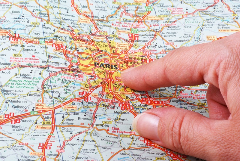 grand zoom sur Paris sur une carte