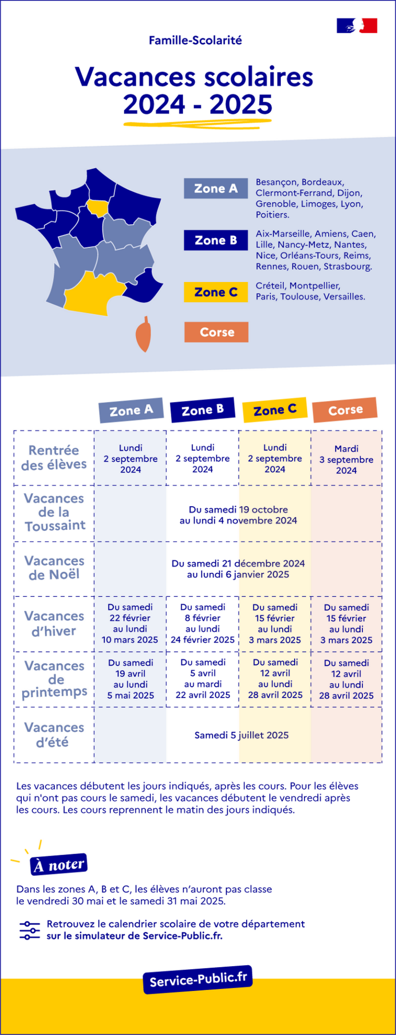 Calendrier scolaire 2024-2025