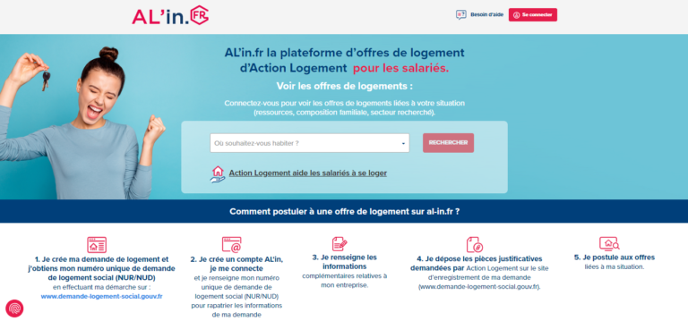 Page d'accueil de la plateforme al-in.fr mon compte