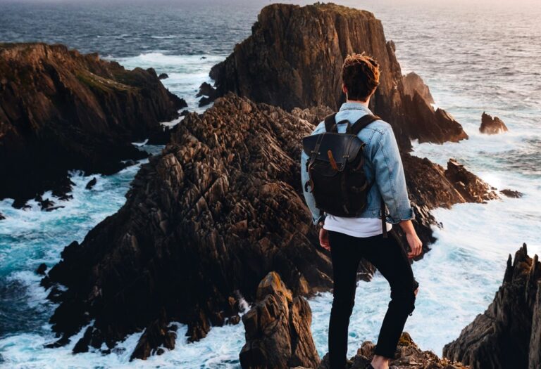 homme avec un sac à dos, debout sur une montagne