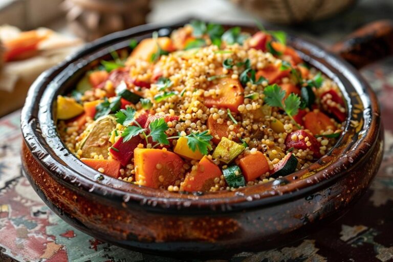 tajine de légumes racines au millet présenté à table